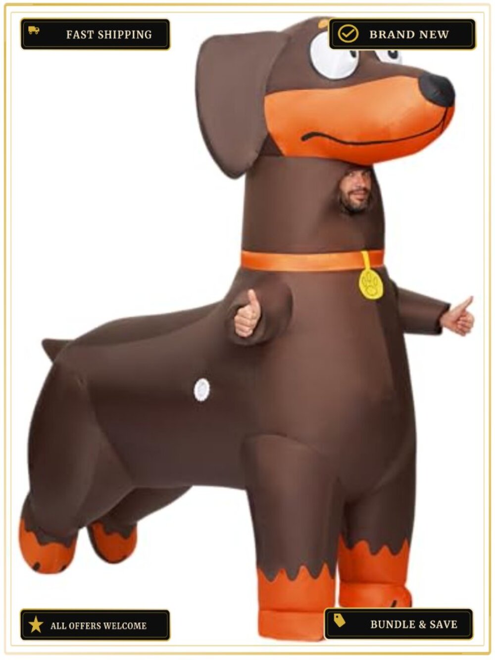Adult Inflatable Dachshund Costume 100% Polyester Blow Up Dog Suit Halloween